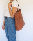 Full grain leather tote. Laptop bag. Vegetable tanned leather shoulder bag.