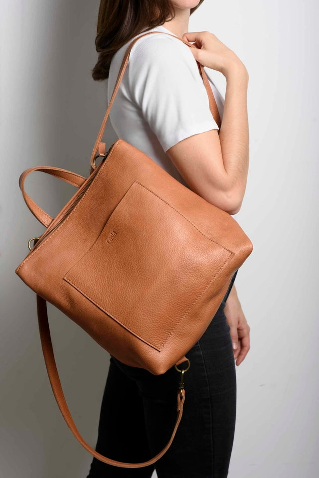 Convertible backpack. Full grain leather backpack. Vegetable tanned leather backpack. Unlined backpack.